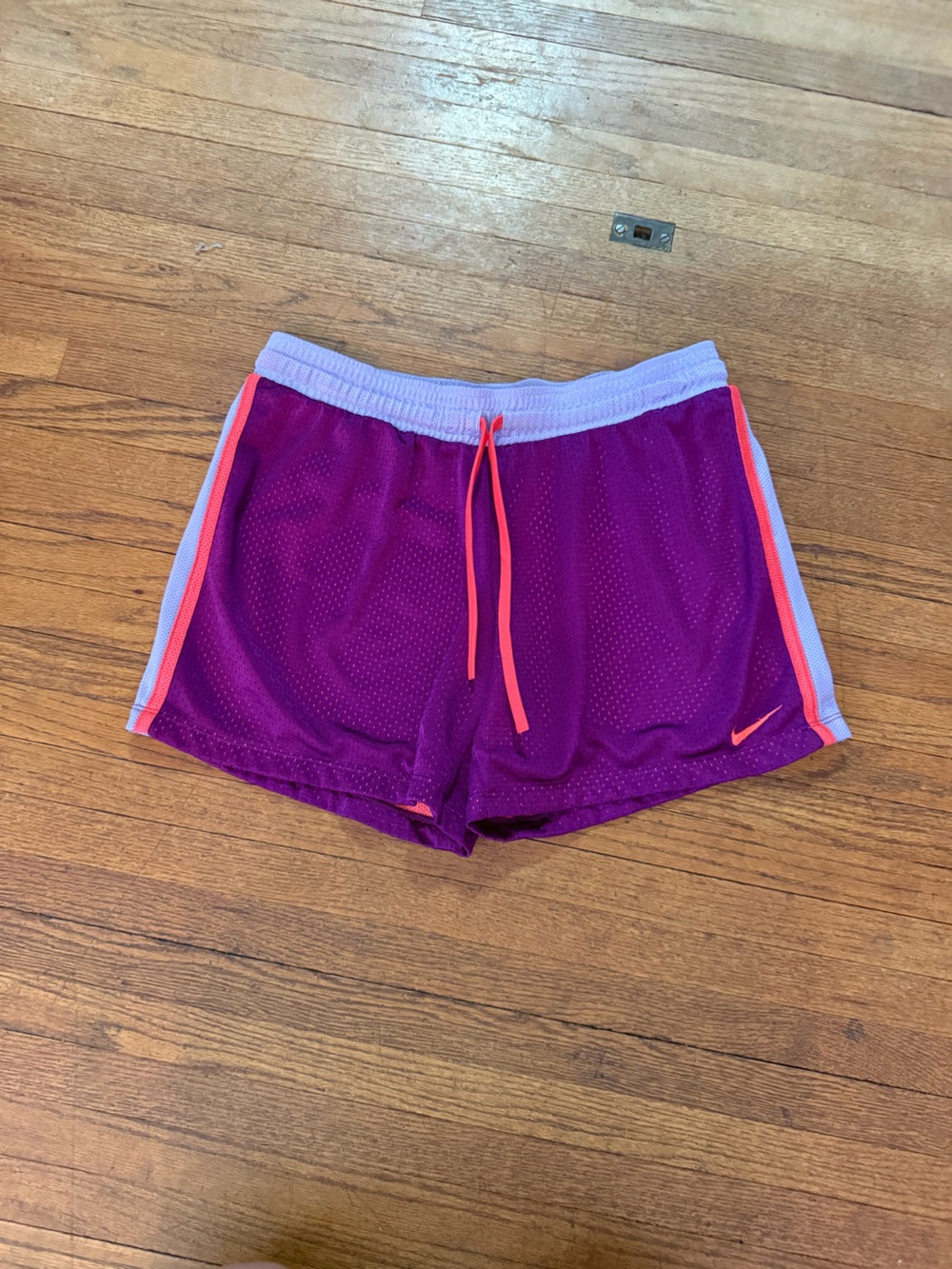 Nike Women's Purple Athletic Shorts with Pink Accents - Size Small